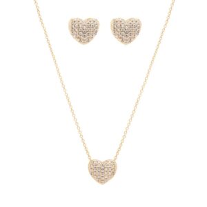 Conjunto coração cravejado com zircônias brancas em banho ouro 18k. - Imagem 6