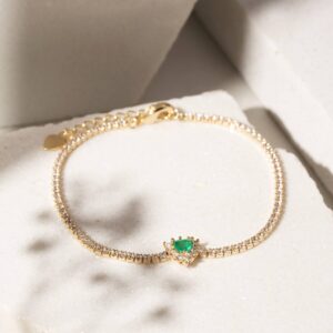 Pulseira cristal esmeralda e zircônias brancas trillon banho ouro 18k. - Imagem 2