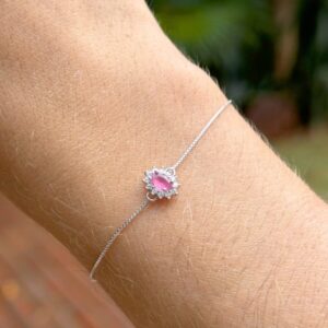 Pulseira cristal rubi cravejada com zircônias brancas em Prata 925.