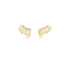 Brinco curvo 8 fileiras com zircônias brancas em banho ouro 18k. - Imagem 2