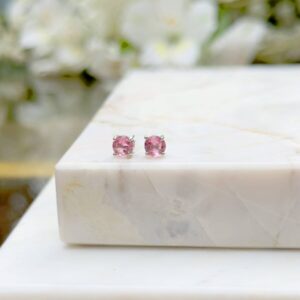 Brinco redondo cristal quartzo rosa em Prata 925. - Imagem 2