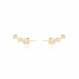 Brinco Earcuff Zircônias Brancas quadradas e redondas em Banho de Ouro 18k. - Imagem 3