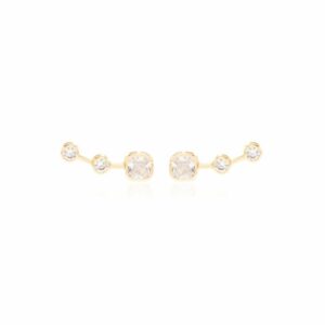 Brinco Earcuff Zircônias Brancas quadradas e redondas em Banho de Ouro 18k. - Imagem 2
