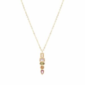 Colar cristal morganita, cristal turmalina rosa e cristal peridoto formas em  banho ouro 18k. - Imagem 3