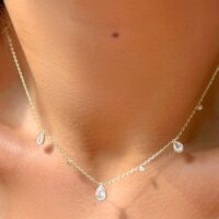 Colar 3 Gotas de Zircônias Brancas em  Banho de Ouro 18k.