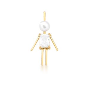 Colar com pingente menino com cristal retangular  e pérola shell em banho ouro 18k. - Imagem 4