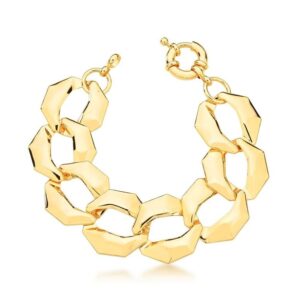 Pulseira com elos groumet lisos em banho ouro 18k.