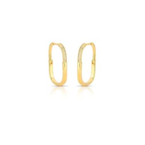 Argola retangular com zircônias brancas em banho ouro 18k. - Imagem 2