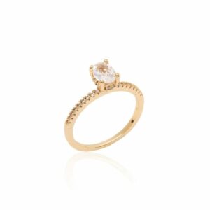 Anel Solitário Oval com  Zircônias Brancas em  Banho de Ouro 18k. - Imagem 5