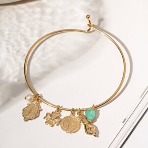 Bracelete com pingentes variados e gota cristal fusion em banho ouro 18k. - Imagem 5