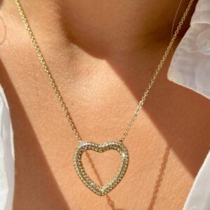 Conjunto Coração Vazado com Zircônias Champagne em  Banho de Ouro 18k. - Imagem 4