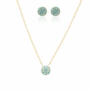 Conjunto Redondo Nano Turquesa em  Banho de Ouro 18k. - Imagem 3