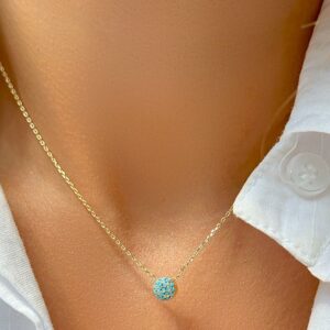 Conjunto Redondo Nano Turquesa em  Banho de Ouro 18k. - Imagem 2