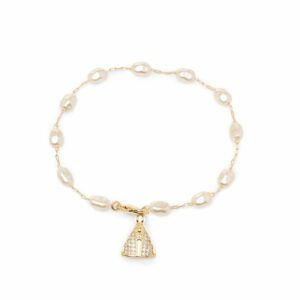 Pulseira Nossa Senhora Aparecida com Pérolas Coreanas e Zircônias Brancas em Banho de Ouro 18k. - Imagem 3
