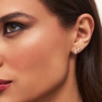Brinco earcuff com cristais 3 gotas em banho ouro 18k.