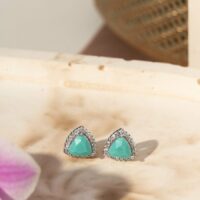 Brinco Trillion com Nano Turquesa e Zircônias Brancas em Prata 925.