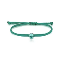 Pulseira regulável  fio encerado verde com cristal oval em Prata 925.