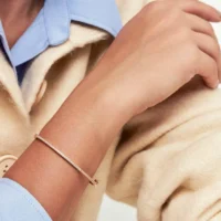 Bracelete redondo cravejado com zircônias brancas em banho ouro 18k.