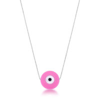 Colar olho grego pingente madrepérola rosa em Prata 925.