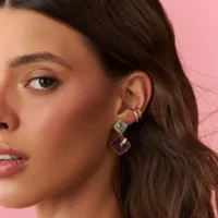 Piercing fake duas voltas liso e cravejado banho ouro 18k.