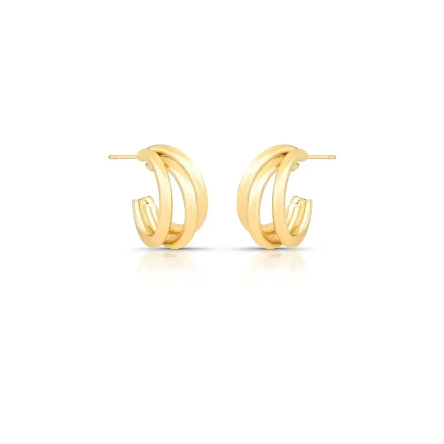 Meia argola vazada lisa 3 voltas banho ouro 18k. - Imagem 2