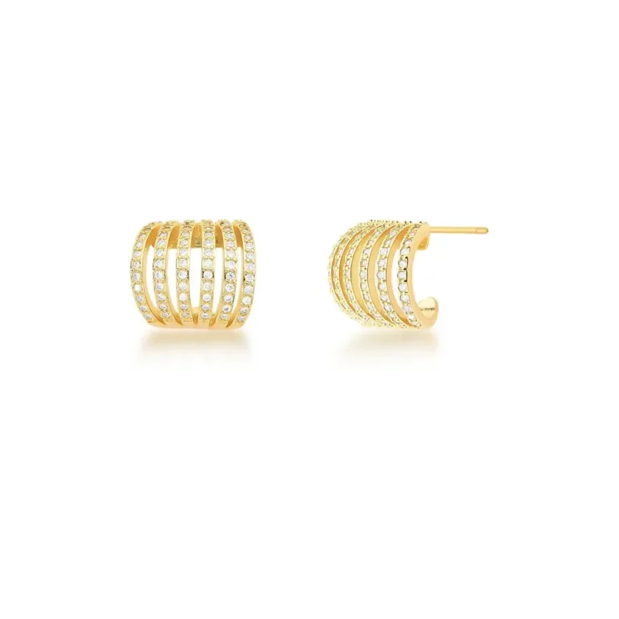 Brinco earcuff 6 voltas cravejado com zircônias brancas em banho ouro 18k. - Imagem 2