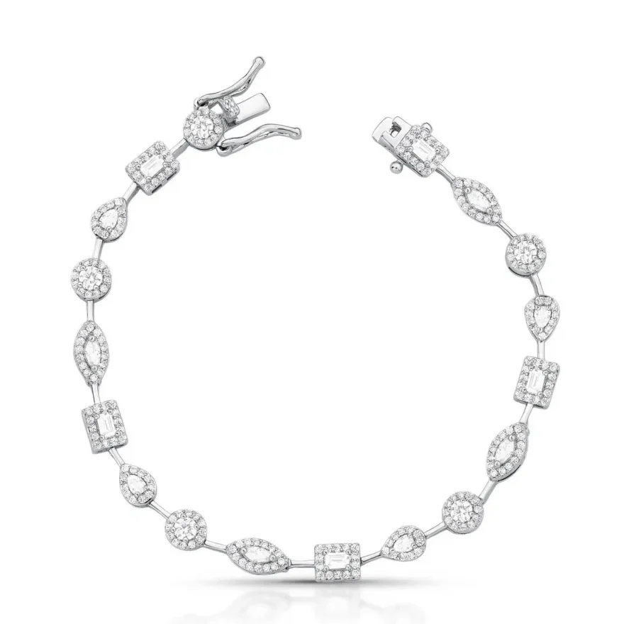 Pulseira Riviera com cristais e Zircônias brancas intercaladas em ródio prata. - Imagem 4