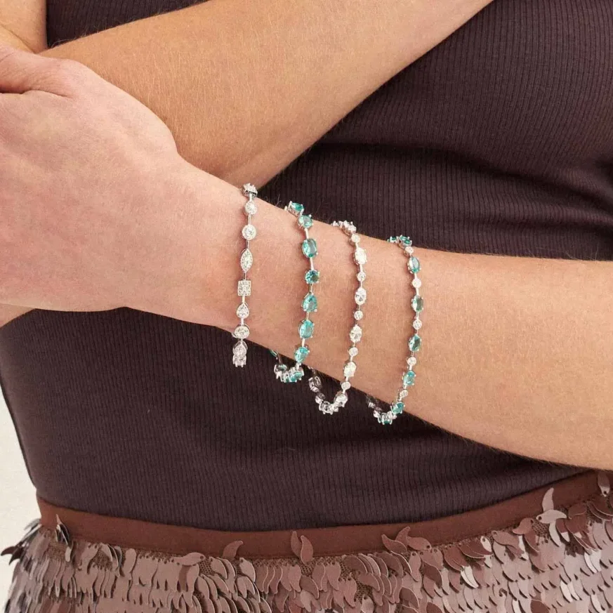 Pulseira Riviera com cristais e Zircônias brancas intercaladas em ródio prata. - Imagem 3